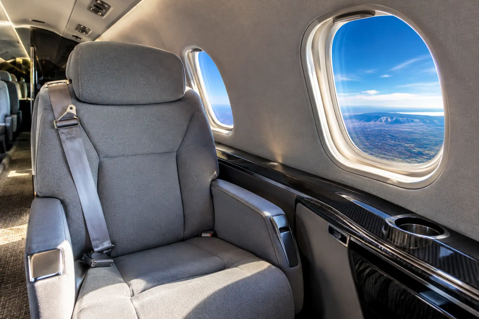 Super-midsize jet cabin interior